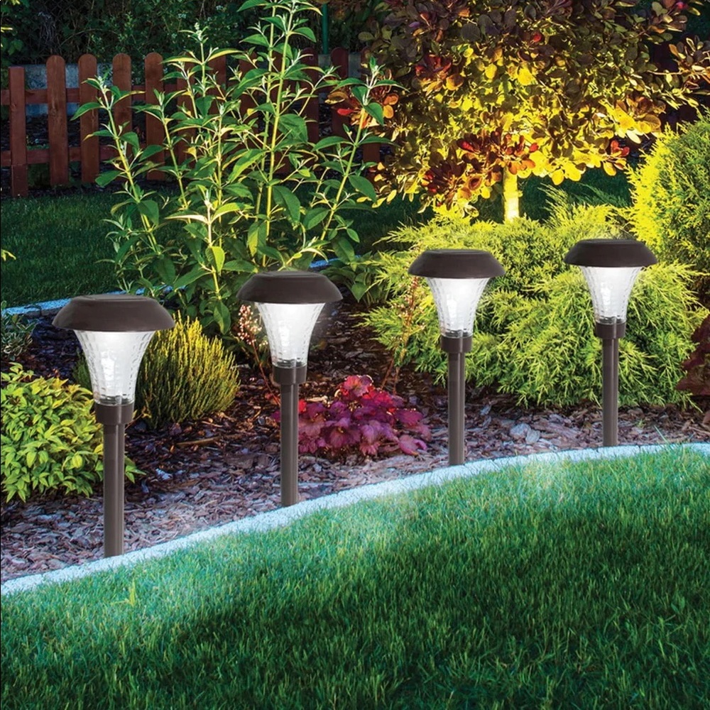 LAMTREE 8 Pack Solar Lights Pathway Outdoor Glass Stainless Steel WarmWhite